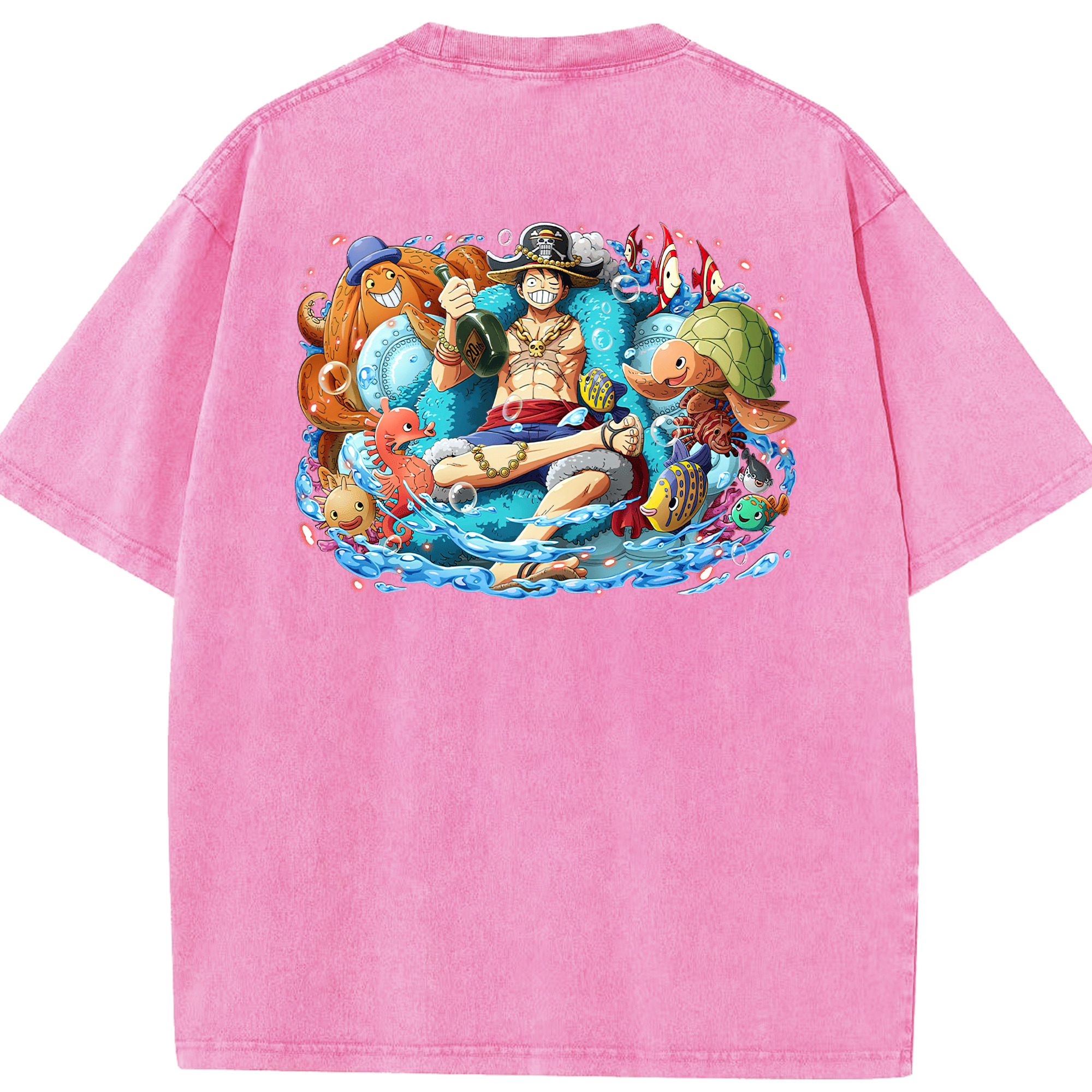 ワンピース モンキー・D・ルフィ ONE PIECE Monkey D. Luffy 綿100% ヴィンテージ風 半袖Tシャツ（背面プリント）